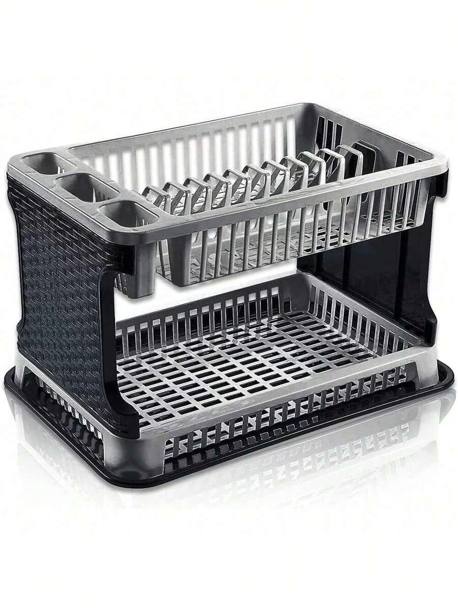 STARLEY - Dish And Glass Drainer - 2 Levels - Dish Drainer Rattan Plastic Sink, 30.3 X 8.5 X 44.5 Cm - màu đen - Xem 1