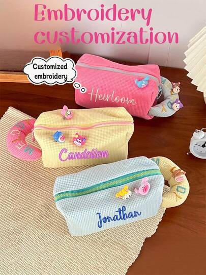 1pc Personalized Cream Puff Portable Pencil Case, Back To School Student Handheld Canvas Storage Bag, Ins Style Desktop Stationery Organizer Box, High-Quality Unisex Student Pencil Pouch With Large Capacity, Zipper Pencil Bag Suitable For Back To School