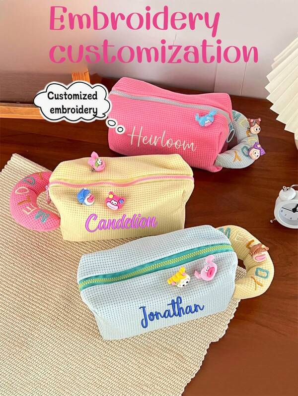 1pc Personalized Cream Puff Portable Pencil Case, Back To School Student Handheld Canvas Storage Bag, Ins Style Desktop Stationery Organizer Box, High-Quality Unisex Student Pencil Pouch With Large Capacity, Zipper Pencil Bag Suitable For Back To School