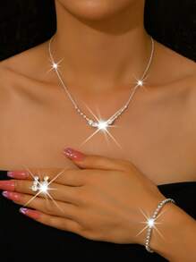 Fashionable And Elegant Zirconia Earrings, Bracelet & Necklace Jewelry Set