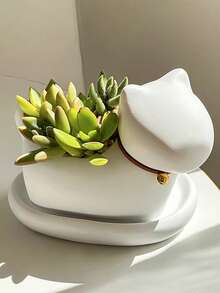 1 pieza Maceta personalizada con diseño lindo de gato, decoración de escritorio para el hogar u oficina, maceta para plantas suculentas o cactus, jarrón para flores, regalo de Halloween - Blanco - Ver 6