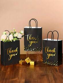 10 件 - 感谢牛皮纸礼品袋，感谢礼品袋，感谢派对袋，带手柄的牛皮纸礼品袋，带有金色闪光字母的优雅感谢礼品袋，生日派对礼品袋，带薄纸金色感谢婚礼袋，带手柄，适用于毕业、商务购物、婚礼、婴儿洗礼派对、万圣节 - 黑色 - 查看 8
