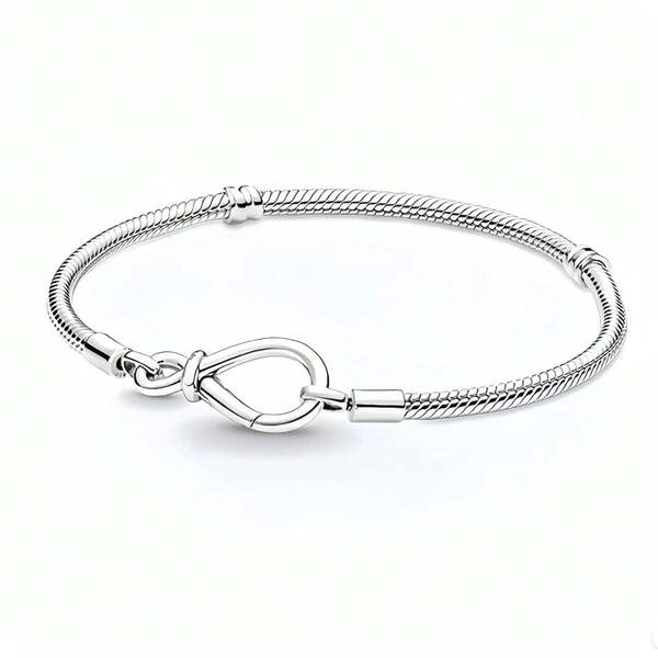Nuovo design braccialetto con simbolo dell'infinito e ossa di serpente, adatto per bracciale fai-da-te in argento sterling 925, gioiello alla moda ed elegante per donne, adatto per compleanni e matrimoni