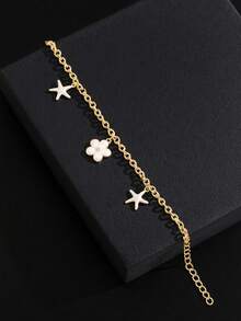 1pc Delicate Sweet Flower & Starfish Decor Bracelet For Girls Summer Beach Party Travel Vacation Jewelry Accessory For Daily Wear - White - View 2
