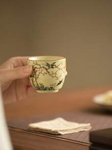 1/2 件中国风米色汝窑花鸟茶杯，中式田园图案茶杯，客人杯，品茶杯，功夫茶具，居家娱乐，乔迁礼物，奖励礼物 - 彩色 - 查看 11