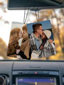 1pc Customized Acrylic Rearview Mirror Hanging Decor, Personalized Car Interior Accessory, Customizable Photo Hanging Ornament, Car Accessories Interior Car Charm For Couples - Multicolor - View 3