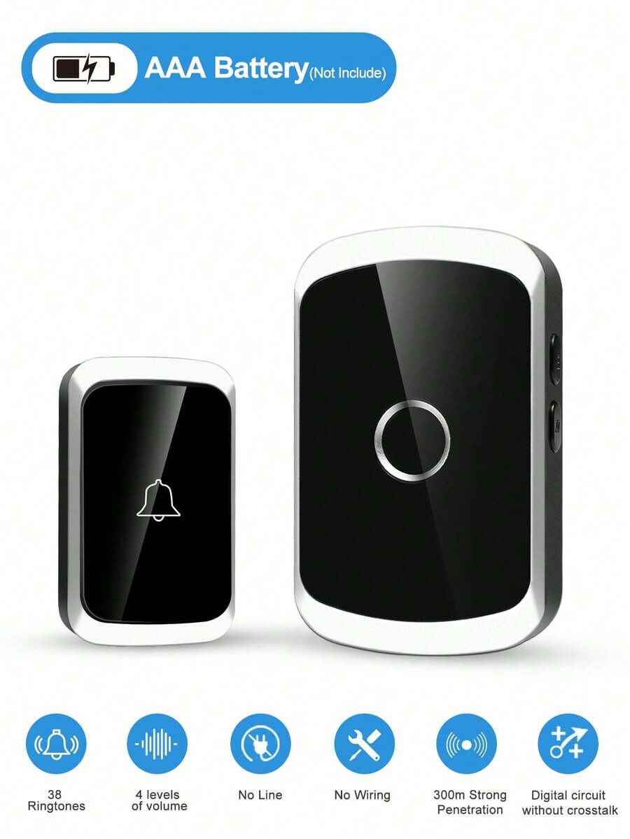 1 Set Wireless Doorbell, Long Range High Volume Home Wireless Doorbell, 60 Melodies 5 Volume Levels Doorbell Kit, Suitable For Garden, Living Room, Garage, Bedroom Chime Caller - Multicolor - View 1