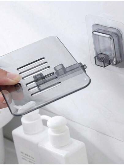 2 pièces Porte-savon mural transparent avec égouttoir - Sans perçage, porte-savon mural adhésif, boîte à savon en plastique pour salle de bain, modèle cristal avec égouttoir, porte-savon mural, porte-savon anti-engorgement, plateau à savon, porte-savon, boîte à savon, décoration de salle de bain, décoration d'automne, rentrée des classes