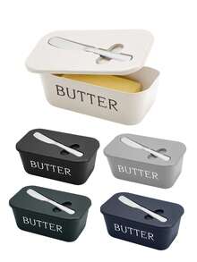 1 Set Butter Dish With Stainless Steel Butter Knife, Covered Cheese Box, Cheese Slice Container, Refrigerator Food Box, Suitable For Home Kitchen, Outdoor Picnic & Camping - Multicolor - View 5