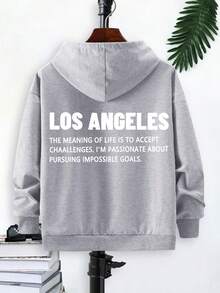 Model de imprimeu cu litere pentru adolescenti, hanorac casual cu glugă, sezonul de primăvară și toamnă, petrecere de călătorie la școală și cumpărături - Gri - Vizualizare 3