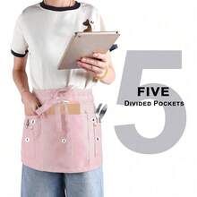 5-Pocket Waist Apron With Adjustable Buckle - Heavy Duty Half-Length Work Apron For Bartenders, Baristas, Chefs & Wait Staff, Multi-Functional Kitchen Apron For Restaurants, Catering & Coffee Shops - 粉色 - 查看 3