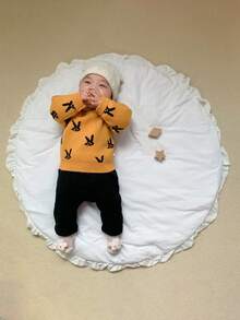 1pc Children's Ruffle Edge Round Solid Color Play Mat, Crawling Pad, Air Conditioning Quilt, Decorative Carpet For Children's Room, Removable & Washable Children's Tent Floor Mat