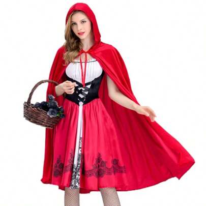 1 conjunto de capa de Chapeuzinho Vermelho de Natal, capa + saia, xale de rainha do castelo, fantasia de vampiro para festa de cosplay, Halloween, festa de Natal, capa vermelha (tamanho 6)