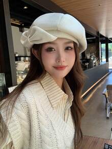 1 件女士优雅波西米亚派对休闲可爱复古街头甜美蝴蝶结贝雷帽，时尚百搭艺术家帽，适合日常外出和购物秋季配饰