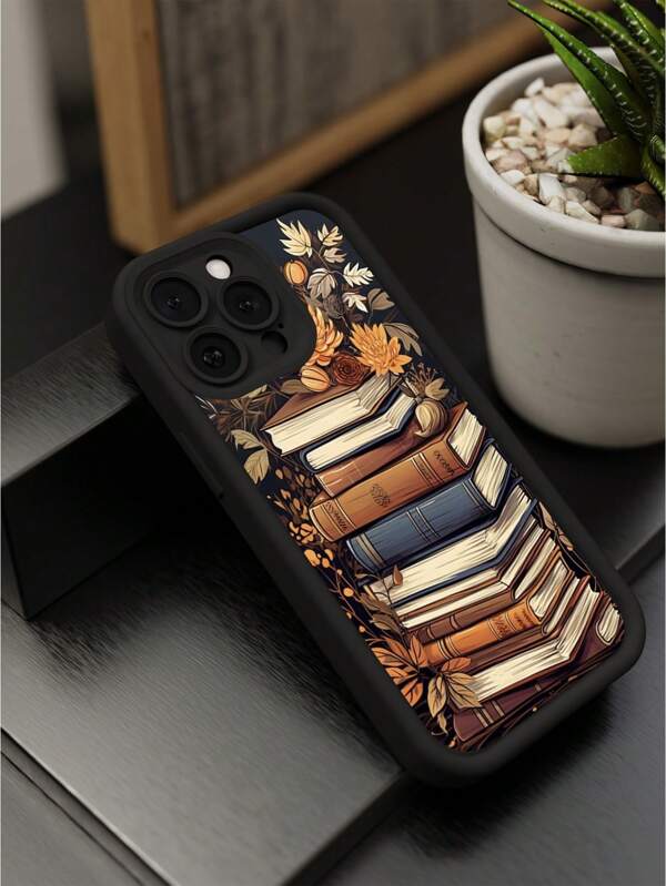 1pc Autumn Bookish Style Pattern Phone Case, Suitable As Gift For Boyfriend, Friends, Girlfriend, Family, Siblings, Colleagues, Younger Brother, Couples, Classmates, Teachers, Birthday Or Holiday Gift. Black Matte Soft Protective Case Compatible With IPhone 13/16/15/14/13/12/11/Pro/ProMax/X/XR/XS/XSMAX/7/8/PLUS, /Redmi/OPPO/Vivo/Honor