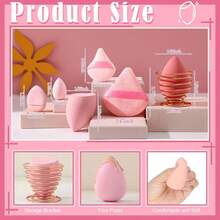 17PCS Makeup Sponge Set With 6PCS Powder Puff, 3PCS Mini Makeup Sponges, 3PCS Foundation Mini Make Up Sponge Puff And 1PCS Make Up Sponges Holder (Black) - Pink - View 4