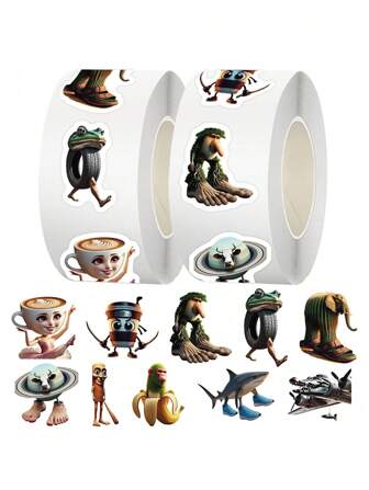 人工智能生成的山海经卡通贴纸卷 - 500 张神话生物贴纸，可爱的奇幻艺术，适用于日记和工艺品