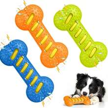 1pc Dog Chew Toy With Sound, Interactive Training Toy Bone, Durable Rubber Toy For Pet Boredom Relief - Cute Cartoon Dog Chew Toy, Essential Pet Accessory! Cartoon Style, Colorful, Bone Shaped, Durable Details, Sound Function, Suitable For Daily Play/Training/Holiday Celebration - Multicolor - View 1