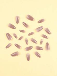 10pcs Medium Nude Cat Eye Nail Stickers Set, Includes 1 Adhesive Sticker Sheet And 1 Mini Nail File, Suitable For Daily Wear, Ideal Nail Art Supplies Nails - 粉色 - 查看 4