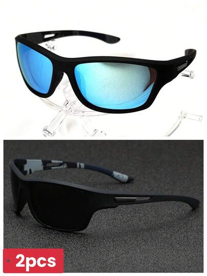POLASUP 2 piezas Gafas deportivas de verano para hombres con lentes polarizadas y cobertura completa, accesorios de moda con diseño geométrico de estilo ciencia ficción y colorido