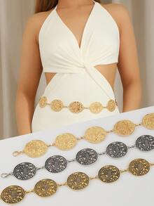 1 件女士金属多色 U 形椭圆形西式腰带装饰腰带，可调节尺寸腰链适合节日、派对、圣诞节送给女朋友的秋季、万圣节礼物 - XY1269 - 查看 6