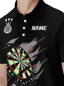 Customized Darts Club Men's Shirt - Personalized Name & Team Name Printing, Breathable Quick-Dry Fabric, Short Sleeve Polo Collar Design With Darts Pattern, Casual Sports Style Suitable For Match Training, Summer Casual Wear - Ideal Gift For Boyfriend, Dad - Darts Shirt - Multicolor - View 9