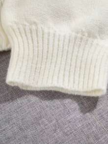 女式宽松短款连帽纯色针织开衫，秋冬 - 白色 - 查看 5