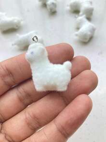 5 件植绒树脂可爱小绵羊动物吊坠 DIY 毛绒风格饰品配件，适用于耳环项链钥匙扣和包包装饰，触感柔软的卡通小羊迷你雕像，适用于珠宝制作工艺品和可爱礼物 - 彩色 - 查看 12
