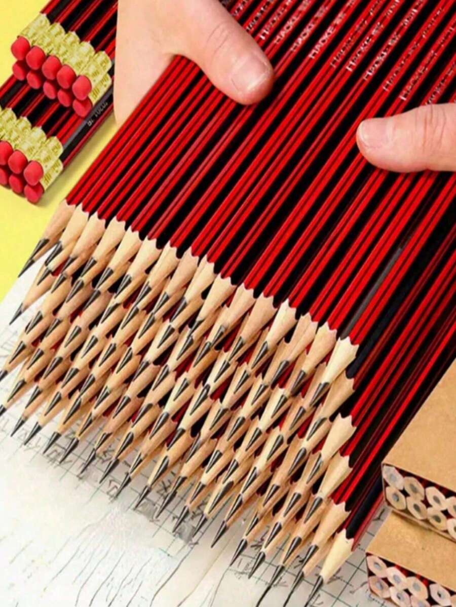 5 支/10 支/20 支/30 支学生绘图素描铅笔带橡皮擦，经典红黑色木质六角 HB 铅笔，适合学生书写、办公和艺术用品，返校礼物