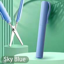 Pen Shaped Folding Scissors - Small Travel Scissors, Sewing Scissors, Creative Office Stationery Round Head Design Stainless Steel Scissors, Used For Unpacking, Paper Cuttings, Scrapbooks, Snack Slices, Fishing Hooks, Lead Slices, Cutting - Blue - View 2