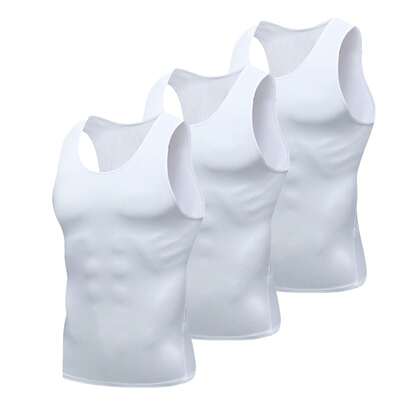 3 pezzi Canottiera modellante bianca da uomo, canottiera aderente in seta di latte elastica, comoda per sport all'aperto, allenamento, corsa, basket,