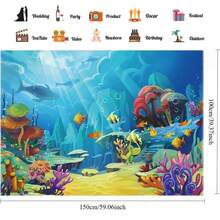 1 pieza Tela de fondo plano 2D, 1 pieza Fondo de mundo submarino, Cortina de ducha con tema submarino, Decoración de mesa de pastel de fiesta, Decoración de dormitorio, Decoración de sala de estudio, Fondo de fiesta de cumpleaños