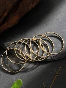 Bộ 7 chiếc vòng tay họa tiết cây nho phong cách Hawaii rộng 3mm, dây chuyền đồng mạ vàng 14K, thiết kế liền mạch, thích hợp đeo hàng ngày và đi nghỉ, quà tặng ngày lễ tình nhân, dùng được cho mọi mùa - Vàng - Xem 2