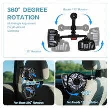 The Car Fan Is Suitable For The Rear Seat. It Is A Double - Headed USB Car Seat Fan With 3 - Speed Strong Wind And A 360° Rotatable Car Rear Headrest Fan. It Is An Air - Circulating Car Fan With An Adjustable Clip, Suitable For All Models.