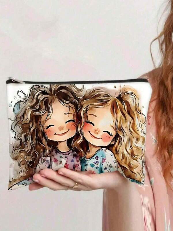 A Double-Sided Cosmetic Bag With Cute Little Girl Patterns, Travel Toiletries Storage Bag, Household Wallet Pencil Bag, School Student Storage Bag Stationery Bag, Teacher Organizer Gift Printed Storage Bag, Little Girl's Favorite Travel Bag, Gift Friend Family Women And Little Girl's Favorite Cosmetic Storage Bag, Travel Travel Bag Sundries Storage Bag, Storage Bag For Change Cosmetics Glasses