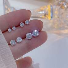 4对925纯银简约白色水晶耳夹，男女通用 - 新款优雅耳环，适合耳洞佩戴