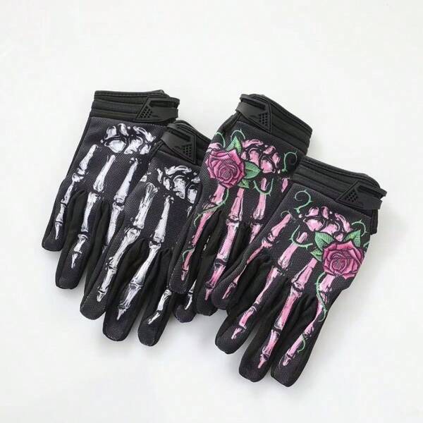 Guantes de motocross para exteriores, antideslizantes y transpirables. Guantes de ciclismo con patrón de dedos de esqueleto para escalar