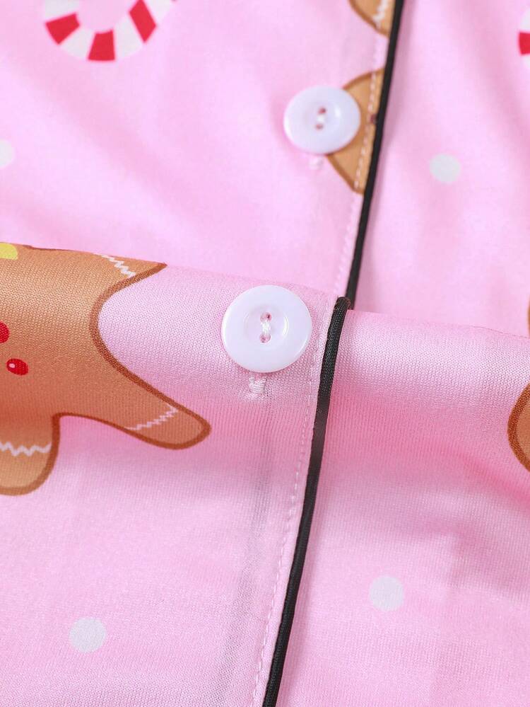 Bonmuse 2件組聖誕餅乾與糖果印花女款睡衣套裝，舒適翻領鈕扣短袖上衣搭配鬆緊腰短褲，適合夏季休閒戶外與居家穿著 - 查看 7