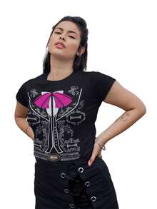 Playera Para Dama Diseño Traje de Mariachi Plateado Fiestas Patrias - Negro - Ver 1