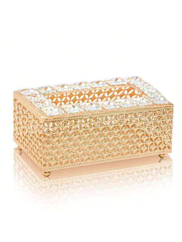 1 pieza Caja de tela de cristal estilo europeo, soporte de papel de lujo de metal dorado, dispensador de servilletas para mesa de centro de sala de estar en casa minimalista, caja de pañuelos creativa para automóvil