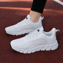 女士轻便透气网眼跑步鞋 - 舒适系带运动鞋，适合休闲运动、时尚健步 - 白色 - 查看 4