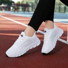 女士轻便透气网眼跑步鞋 - 舒适系带运动鞋，适合休闲运动、时尚健步 - 白色 - 查看 3