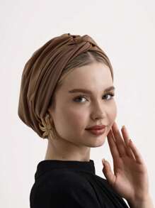 1pc Women's Classic Solid Color Chemo Turban Hat, High Elasticity, Pleated Design, Non-Slip, Breathable, Multi-Layer Pleated Headscarf, Perfectly Paired With Hijab, Soft And Skin-Friendly Modal Knitted Fabric, Suitable For Hijab Outfit, Daily Wear - Black - View 7