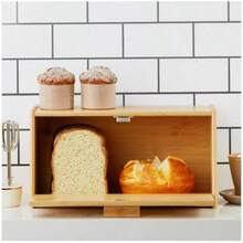 Bread Bin Bamboo Wooden Bread Storage Box Lift Up Lid Loaf Food Container Home Kitchen Utensils Food Storage - Default - View 5