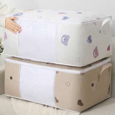 1 Stück süßes Bären Design Kinderzimmer Bettwäsche Aufbewahrungstasche, große Kapazität für Kleidung & Puppen Aufbewahrung, Umzugs-Verpackungstasche, staub- und feuchtigkeitsgeschützt