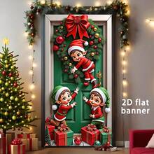 2D Flat Christmas Door Banner, 1pc, Merry Christmas Decorative Hanging Sign, 35.4inX70.8in, Durable Polyester Material, Christmas Decor, Christmas Theme Party Decoration, Outdoor And Indoor, Ideal For Porch, Yard, Garage And Home