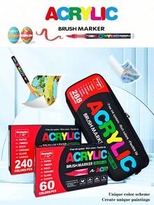 GuangNa 12/24/36/120/168/240/288 Color 1 Set Of Direct Liquid Soft Acrylic Marker Pens, Soft Head Large Capacity Students Use Art Painting Coloring Book Fill Pen Diy Graffiti Hand-Painted White Black Gold Silver Color Marker Paper-Opaque Stackable Marker Brush 12 Colors /24 Colors /36 Colors,Secret Coloring Special Pen, Suitable For Writing And Drawing On Any Surface - Multicolor - View 3