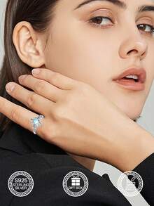 1 Stück S925 Sterling Silber Mondstein Hexenknoten Ring, Schmuck für Frauen, geeignet für tägliche Dekoration, Osterdekoration, Musikfestival Dekoration, Ostergeschenk, Weihnachtsgeschenk, Hochzeitsgeschenk, kommt mit Geschenkbox