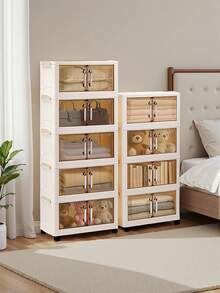 1pc (45cm/17.7in) - (60cm/23.6in) Width Foldable Storage Cabinet, Clothes Closet Storage Box, Portable Home Storage Wardrobe, Double Door Folding Box, 1-5 Layers Selectable, Thickened Double Door With Wheels Storage Cabinet, Home Use No-Assembly Storage Rack, Organizer For Clothes & Toys Plastic Folding Storage Cabinet - Clear - View 6