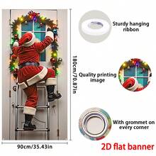 1 pieza 90cm x 180cm Pancarta decorativa de Feliz Navidad, Cubierta de entrada divertida de Papá Noel, Material de poliéster duradero, Adecuado para decoración de fiesta de Navidad, invierno, Año Nuevo, decoración de pared